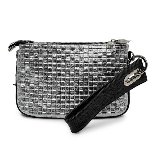 Клатч Renato Angi серебристый кожаный с плетением - фото 3,