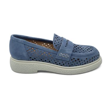 Лоферы летние MIMMU замшевые голубые с крупной перфорацией - фото 1, E303E9 MIM CIELO