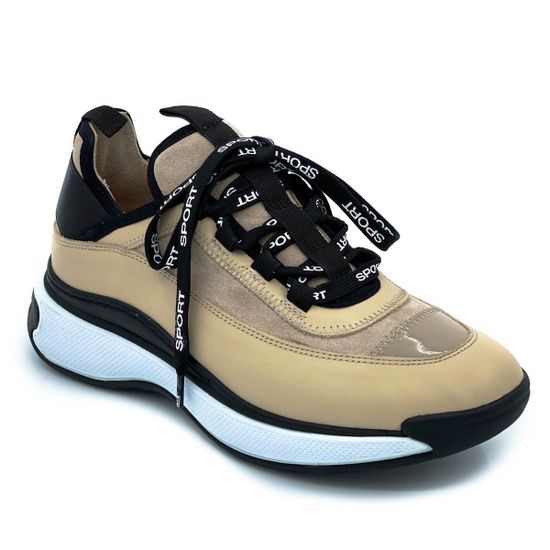 Кросссовки Lab Milano черно-бежевые кожаные демисезонные - фото 2, ZN1313 LAB BEIGE