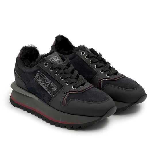 Кроссовки GianFranco Butteri черные/бордовые кожа/замша на меху - фото 7, 48514-B BUT