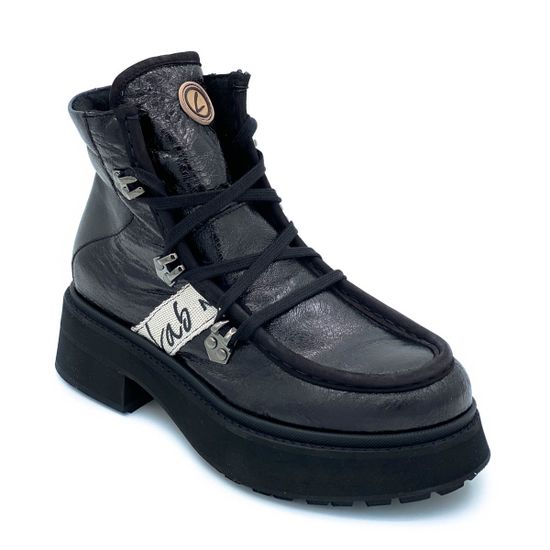 Ботинки Lab Milano черные комбинация кожи и наплака ШЕРСТЬ - фото 2, 