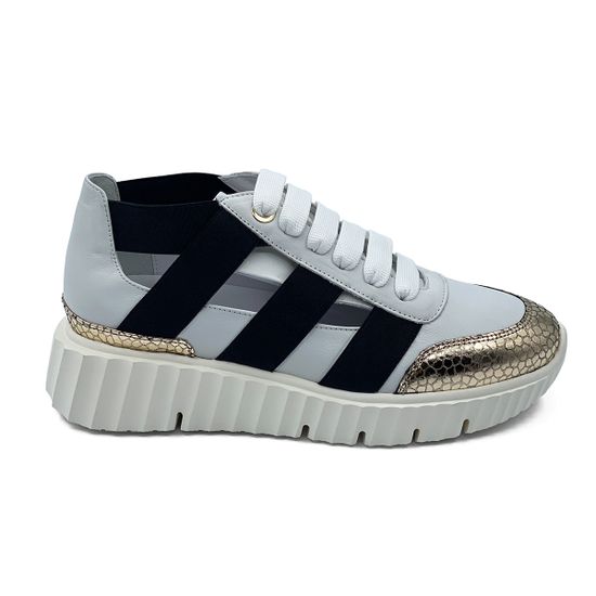 Кроссовки летние Donna Soft кожаные черные/золотые/белые - фото 1, 