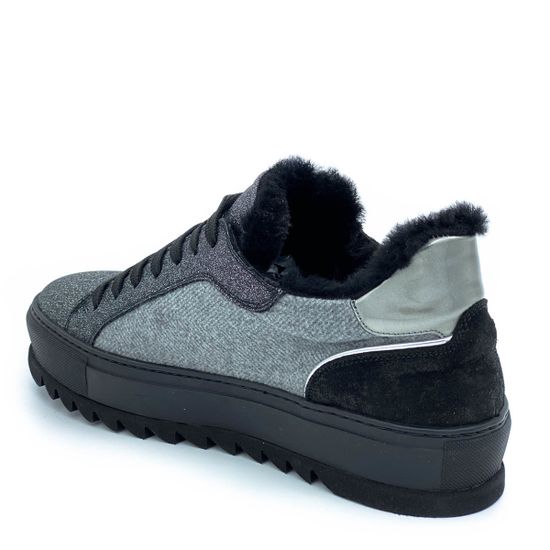 Ботинки Pertini черно-серые МЕХ комбинация замши и текстиля - фото 3, 182W15063D1 PRT