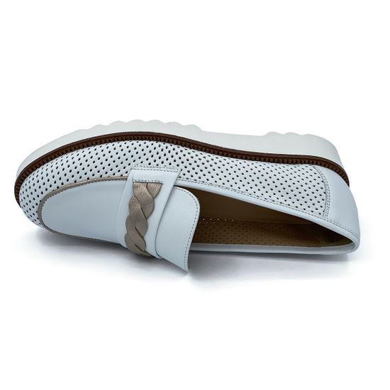 Лоферы Donna Soft белые кожаные с перфорацией - фото 5, DS1753 DS