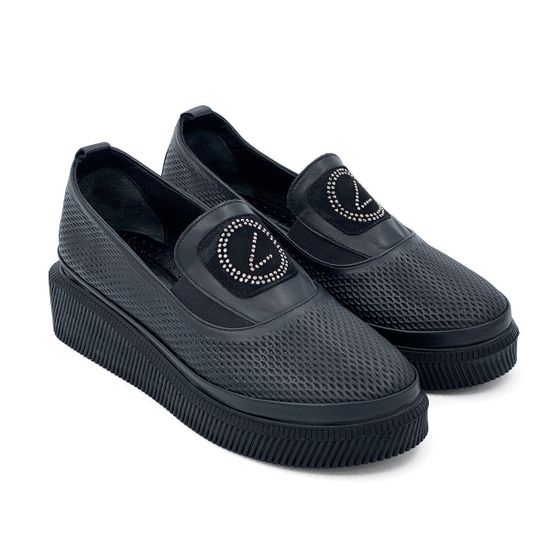 Слипоны Lab Milano черные кожаные с перфорацией - фото 8, 3750154 LAB NERO