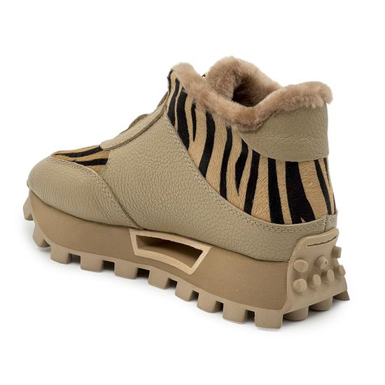 Кроссовки NILA&amp;NILA бежевые кожаные на меху &quot;зебра&quot; - фото 3, NO9009M NIL BEIGE