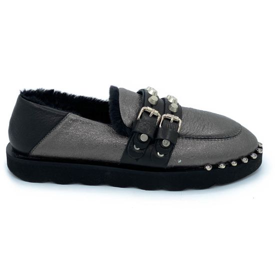 Полуботинки Mimmu серебряные кожаные МЕХ - фото 1, BEDJ2 MIM