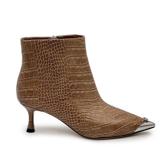 Ботильоны TUFFONI бежевые кожаные тиснение &quot;крокодил&quot; на байке - фото 1, 3524066LB TUF BEIGE