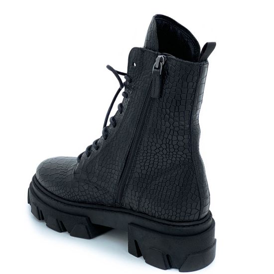 Ботинки Mimmu черные кожаные демисезонные тиснение под крокодила - фото 3, ER5154 MIM COCCO