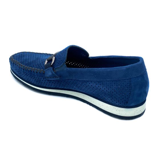 Лоферы Mario Bruni синие замшевые со сквозной перфорацией - фото 3, 