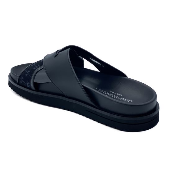 Шлепанцы Giampieronicola черные кожаные с текстильными вставками - фото 3, 5521 GPN