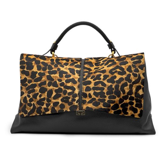 Сумка Loristella черная кожаная/пони принт "леопард" - фото 1, 2734 LS LEO