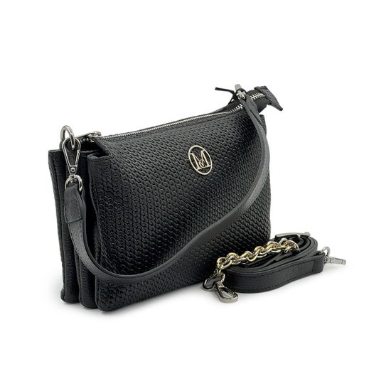 Сумка кросс-боди MOT-CLE кожаная черная c &quot;серебряной&quot; фурнитурой - фото 3, TRIS MOT NERO SILVER