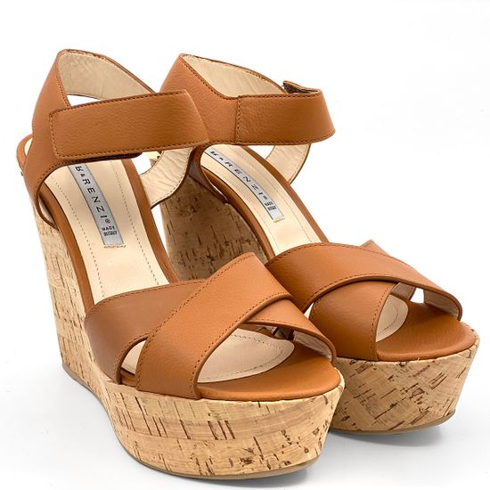 Босоножки Renzi коричневые кожаные на пробковой танкетке - фото 7, 521002 RZ