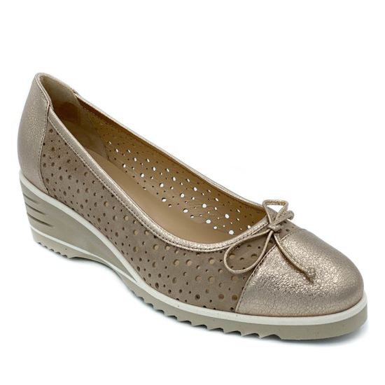 Туфли Donna Soft бежево-золотые комбинация кожи и нубука - фото 2, DS0768 DS BEIGE