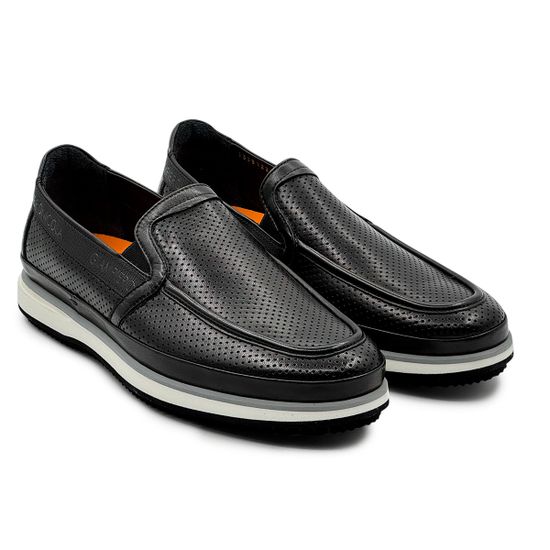 Слипоны Giampieronicola черные кожаные перфорированные - фото 8, F338122A  GPN NERO