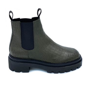 Ботинки Mimmu зеленые кожаные Байка тиснение под крокодила - фото 1, E449E1 MIM VERDE