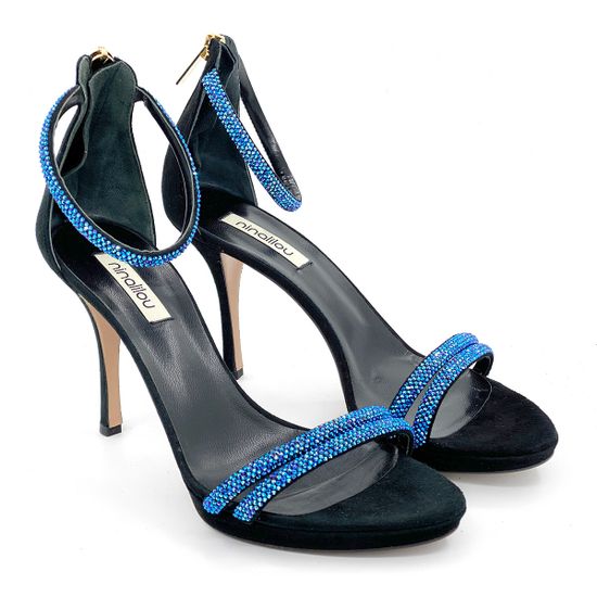 Босоножки Nina Lilou замшевые черные в синих стразах - фото 7, 241059L8 NL