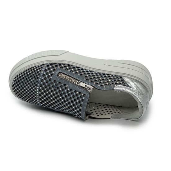 Кроссовки FRUIT серые из нубука с перфорацией и стразами - фото 5, 9082 FR GRIGIO