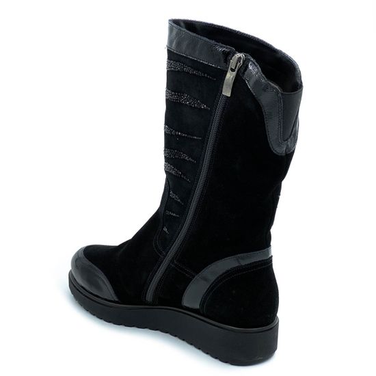 Полусапоги Marzetti черные МЕХ комбинация замши и наплака - фото 3, 