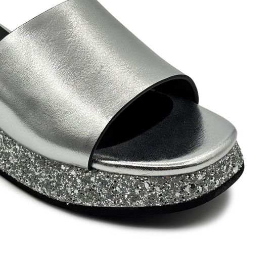 Шлепанцы Francesco V серебристые кожаные со стразами - фото 6, T118 FV ARGENTO