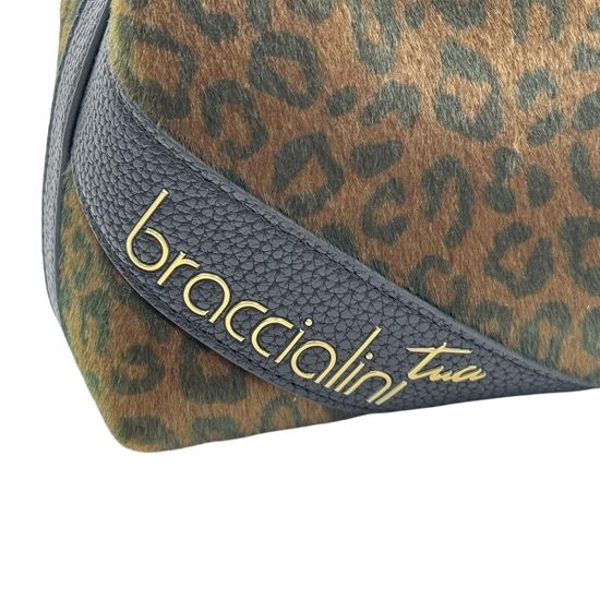 Сумка Braccialini черная/коричневая кожаная принт "леопард" - фото 5, B18573 P42 BRA