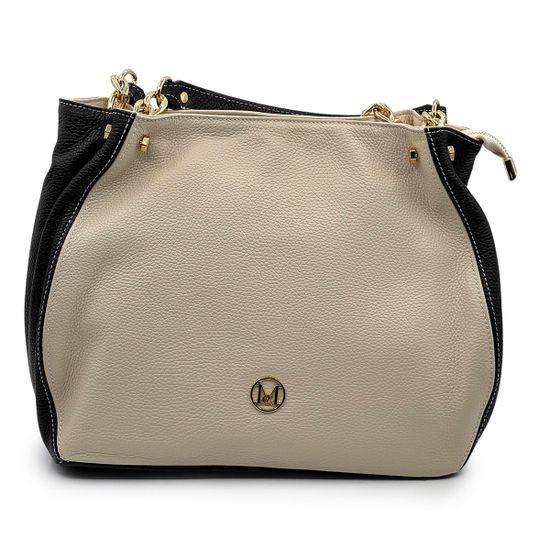 Сумка MOT-CLE кожаная бежевая/черная - фото 1,