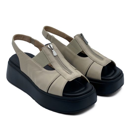 Босоножки MOTCLE  кожаные бежевые на черной платформе - фото 7, 