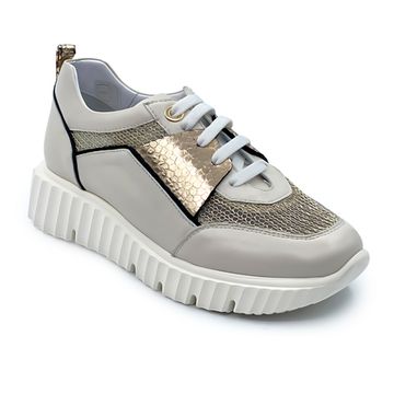 Кроссовки Mot-Cle кожаные бежевые серебром - фото 2, MOT2682 MOT