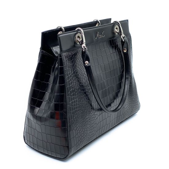 Сумка Marina Creazioni черная кожаная тиснение под крокодила - фото 2, 