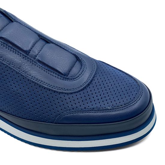 Кроссовки Giampieronicola синие кожаные c перфорацией без шнуровки - фото 6, 