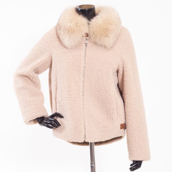Дубленка VOLPI короткая с меховым воротом бежевая - фото 1,