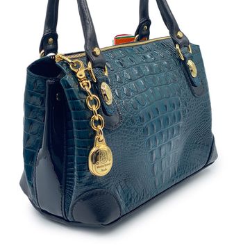 Сумка Marino Orlandi сине-зеленая кожаная ламинированная крокодил - фото 2, 4634 MO BLU COCCO