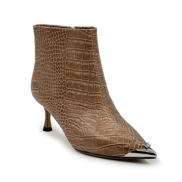 Ботильоны TUFFONI бежевые кожаные тиснение &quot;крокодил&quot; на байке - фото 2, 3524066LB TUF BEIGE