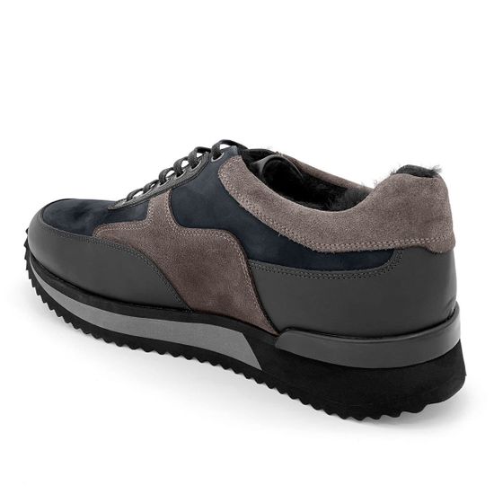 Кроссовки Lab Milano черно-серые МЕХ комбинация кожи и нубука - фото 3, 