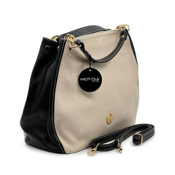 Сумка MOT-CLE кожаная бежевая/черная - фото 2, COFFA MOT