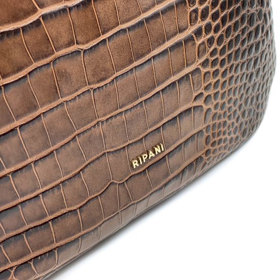 Сумочка Ripani коричневая кожаная тиснение под крокодила - фото 4, 