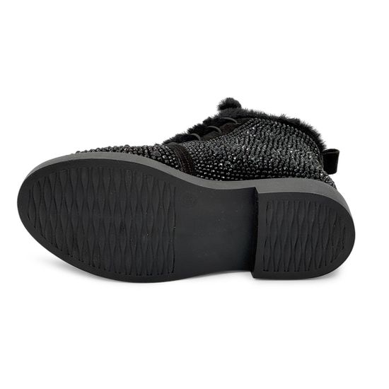 Ботинки Lab Milano черные замшевые со стразами на меху - фото 4, G064240118 LAB NERO