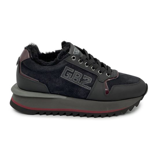 Кроссовки GianFranco Butteri черные/бордовые кожа/замша на меху - фото 1, 48514-B BUT