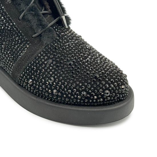 Ботинки Lab Milano черные замшевые со стразами на меху - фото 6, G064240118 LAB NERO