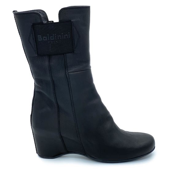 Полусапоги Baldinini черные кожаные МЕХ - фото 1, 