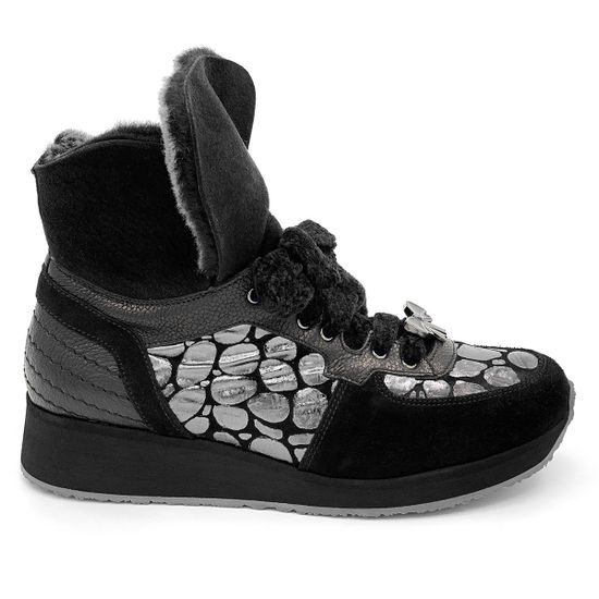 Ботинки Marzetti черно-серебряные замшевые МЕХ - фото 3, D70745M02 MZ