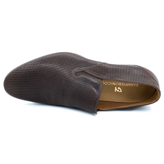 Слипоны Giampieronicola коричневые кожаные сквозная перфорация - фото 5, 18813 GPN