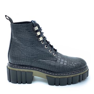 Ботинки Mimmu черные кожаные Байка тиснение под рептилию - фото 1, E502E7 MIM COCCO