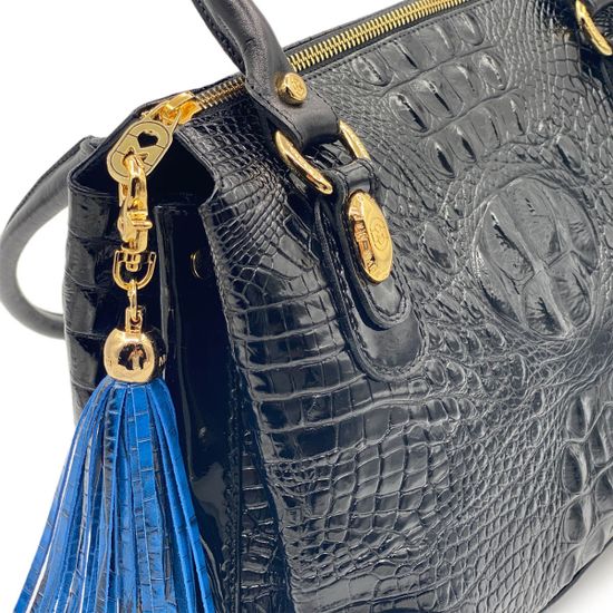 Сумка Marino Orlandi черная кожаная ламинированная крокодил - фото 4, 