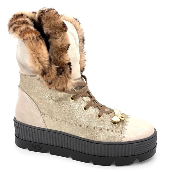 Ботинки Marzetti бежево-золотые кожаные МЕХ - фото 2, 