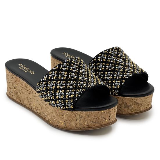 Сабо NILA&amp;NILA черные кожаные со стразами - фото 7, PERT02F NIL