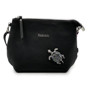 Сумка Marina Creazioni черная кожаная с черепахой - фото 1, B6864 MC NERO TARTARUGA