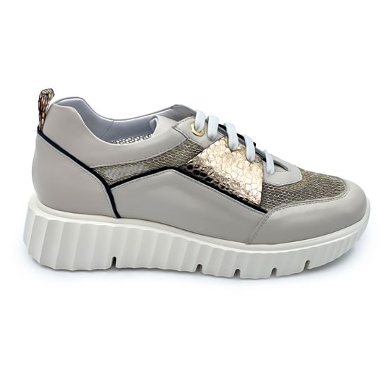 Кроссовки Mot-Cle кожаные бежевые серебром - фото 1, MOT2682 MOT