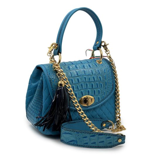 Сумка Marino Orlandi голубая кожаная тиснение &quot;крокодил&quot; - фото 2, 